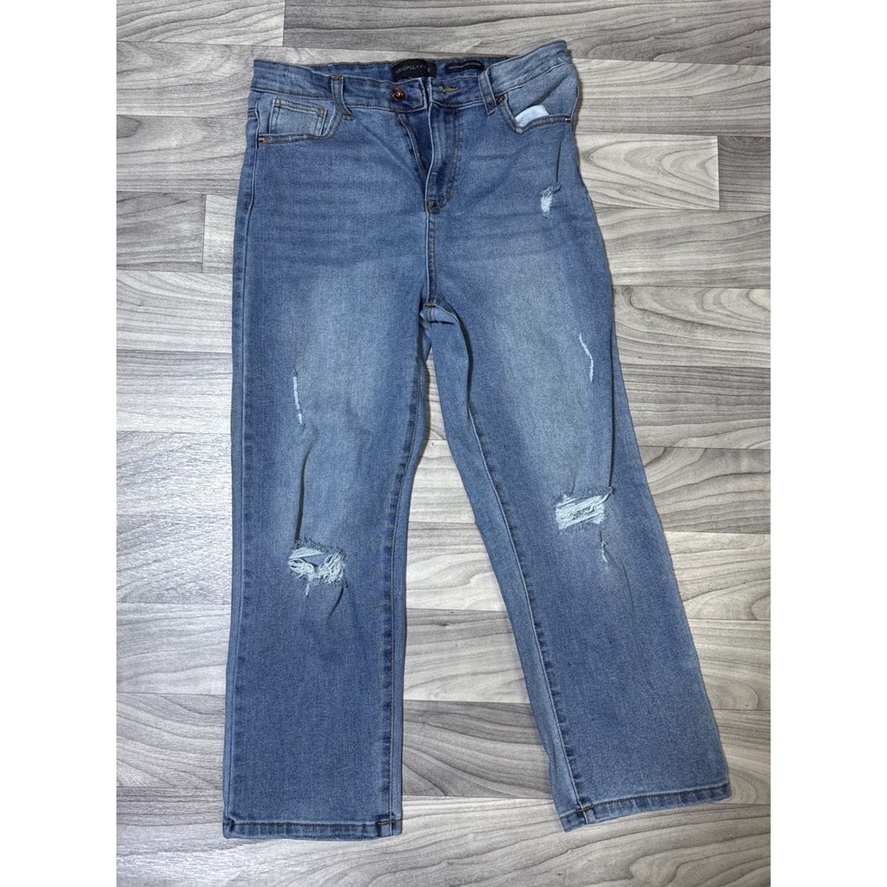 Kendall+Kylie The Icon High‎ Rise Straight Distressed Jeans Blue Wash Size 13/31